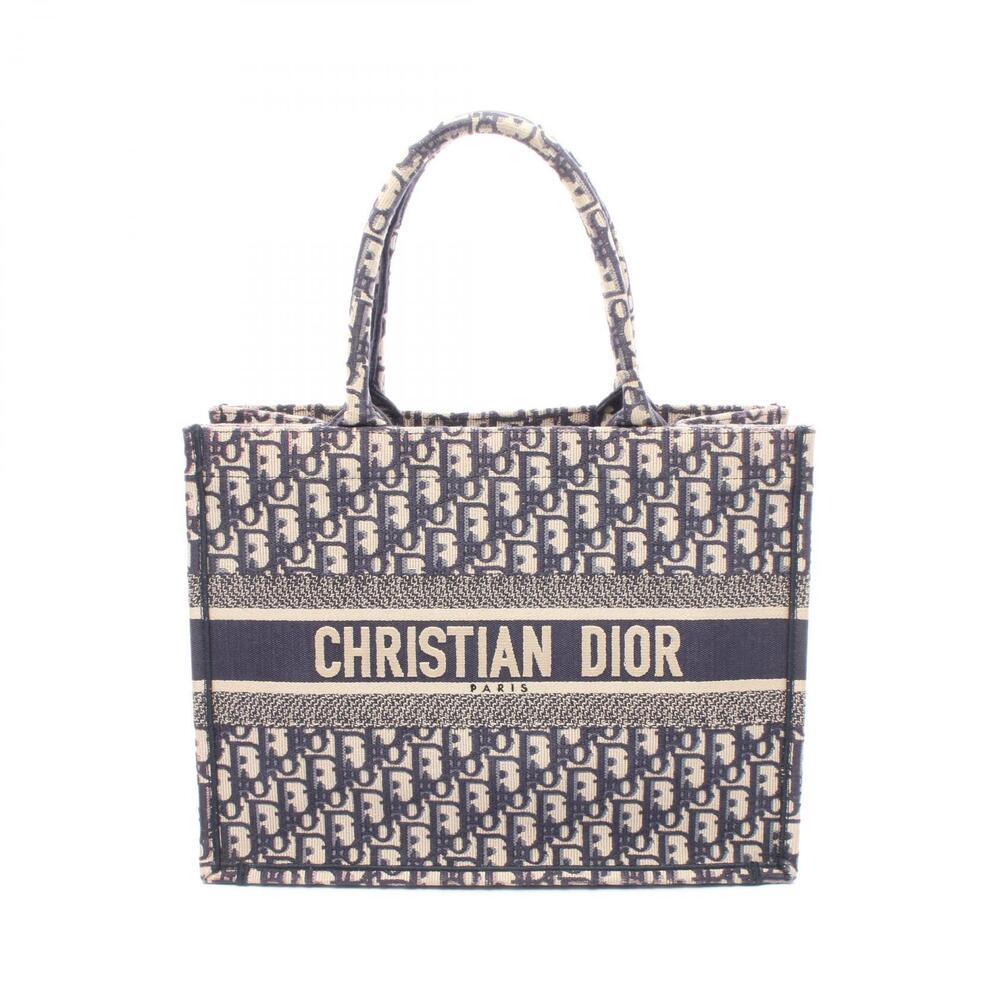 Christian Dior BOOK TOTE Bag Canvas Navy Blue Beige Cream